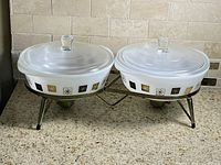 Full view of double chafing server assembled with lids on