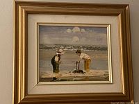 Framed oil painting on wall showing full frame and artwork