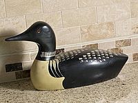 left-front view of carved loon decoy