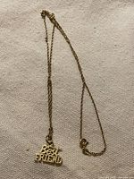 Full view of necklace laid flat showing chain and pendant