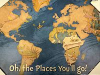 Close view of central map design and title text on canvas