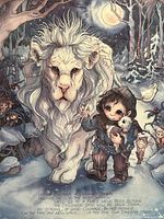 Close view of lithograph artwork showing subject detail, confirms signature style and imagery