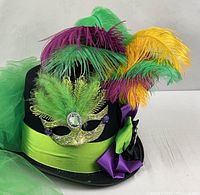 Full view of decorated mini top hat fascinator