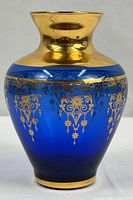 Front view of cobalt and gold vase