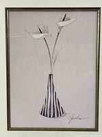 Close view of print showing flowers in bud vase