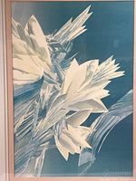 Mid-section close-up of abstract blue and white print