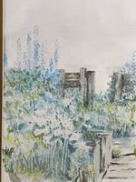Close-up of watercolor garden scene