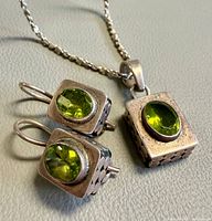 Necklace pendant and matching earrings showing design and stones