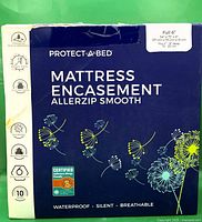 Front of Protect-A-Bed AllerZip Smooth mattress encasement box showing branding and key features