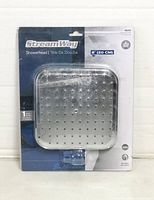 Front view of packaged StreamWay square showerhead