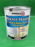 Front of paint can showing brand, product name, key features