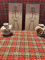 Two diorama pots and two painted plaques overview