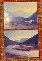 Both framed photographs on patterned surface