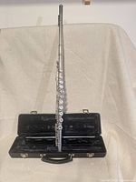 Flute assembled standing on open case