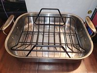 Top view of All-Clad roasting pan with rack inside