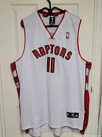 Front view showing Raptors name, number 11, NBA and Adidas tags