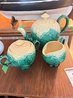 Teapot, creamer and sugar bowl grouped