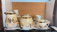 Full set showing coffee pot, teapot, sugar bowl, cups, saucers and plates