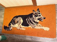Full view of hooked rug showing German Shepherd motif