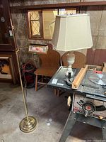 Floor and table lamps side by side showing overall design, materials and approximate sizes