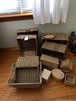 Group view of all woven baskets and trays