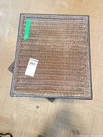 Top view of wicker end table showing weave pattern