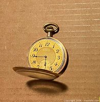 Front view showing dial, hands and open cover