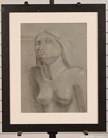 Full view of framed pencil drawing