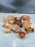 Group shot showing all wooden items and baskets