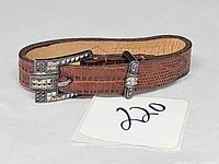 Full view of bracelet showing leather strap and sterling marcasite buckle