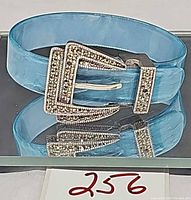 Full view of blue bracelet showing sterling marcasite buckle