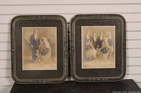 Both framed wedding photos side by side on shelf