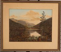 Full view of framed tinted photograph with mat and frame