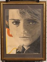 Full framed view of the mixed media portrait drawing