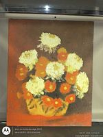 Full view of floral painting on canvas board