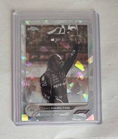 Front of Lewis Hamilton sepia variation trading card in sleeve