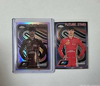 Fronts of Sepia Refractor and Base Oliver Bearman Future Stars cards in sleeves