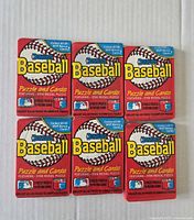 Front view showing six sealed 1988 Donruss Baseball Puzzle and Cards packs