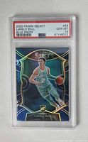 Front of encapsulated Lamelo Ball Blue Prizm rookie card showing PSA 10 label