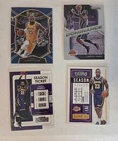 Front view of four LeBron James trading cards