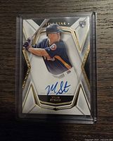 Front view of autographed Myles Straw Topps Five Star rookie card in plastic holder