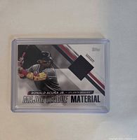 Front of Ronald Acuña Jr. Major League Material card showing jersey swatch