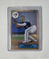 Front of Vladimir Guerrero Jr. Topps Chrome gold 75th anniversary card in plastic case
