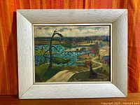 Framed oil on board landscape painting front view
