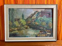 Front view of framed oil painting showing entire artwork and frame