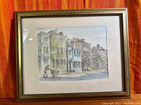 Full view of framed watercolour street scene