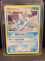 Front of Glaceon card in toploader showing artwork and details