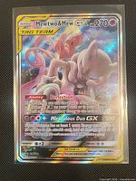 Front of Mewtwo & Mew GX Tag Team Full Art card in sleeve