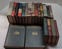 Group shot of all 20 books standing and stacked, showing spines and two Greville Diary volumes front
