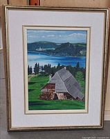 Front view of framed landscape painting